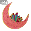 Bulk Beautiful Pink Moon Design Pin Cartoon Moon And Colored Diamonds Pink Glitter Gold Metal Hard Enamel Badge For Lovers Gift
