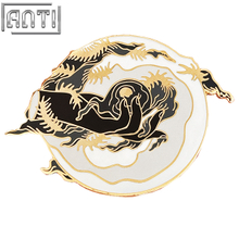 Custom The Divine Magic Hand Lapel Pin Black And White Circular Swirl Design Hard Enamel Factory Gold Metal Badge For Gift