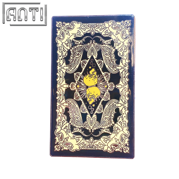 Custom Skulls And Diamonds Lapel Pin Cartoon Black Creative Rectangle Tarot Hard Enamel Black Nickel Metal Badge For Gift