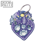 Custom Cartoon Purple Heart Design Embroidery Alphabet Key Ring Beautiful Flower Pattern Embroidery Metal Accessories Key Ring