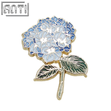 Wholesale Manufacturer Magnificent beautiful light Blue hydrangea soft enamel zinc alloy Lapel Pin