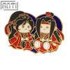 Custom Cartoon Characters In Chinese Style Lapel Pin Wholesale Couples Get Married Red Glitter Heart Hard Enamel Badge For Gift