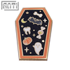 Custom Orange Coffin Shape Design Lapel Pin Halloween Cute Cartoon Hard Enamel Gold Metal Black Glitter Badge For Gift