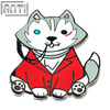 Custom Cute Cartoon Dog Lapel Pin Gentleman Dog In Red Suit Zinc Alloy Hard Enamel Supplier Black Nickel Metal Badge For Gift