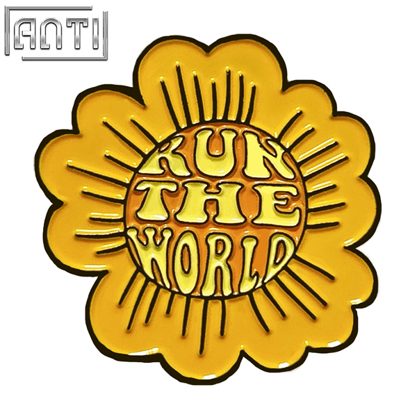 Factory Cute Yellow Chrysanthemum Pin High Quality Cartoon Corporate Logo Design Soft Enamel Black Nickel Metal Badge For Gift