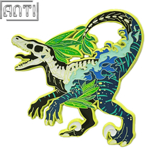 Trader Cartoon Handsome Jungle Dinosaur Pin Animals Composed Of Green And Blue Patterns Soft Enamel Plate Yellow Metal Badge