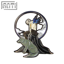 Wholesale black and blue round cool beauty man boy gift hard enamel black nickel Lapel Pin 