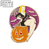 Custom A Beautiful Witch With Yellow Hair Lapel Pin High Quality Purple Glitter Silver Metal Cartoon Hallowmas Badge For Gift