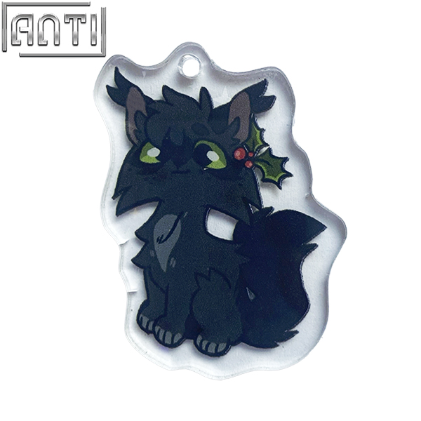 Custom Cartoon Pattern Cute Black Cat Acrylic Key Ring Art Excellent Design Offset Printing Metal Key Ring For Friend Gift