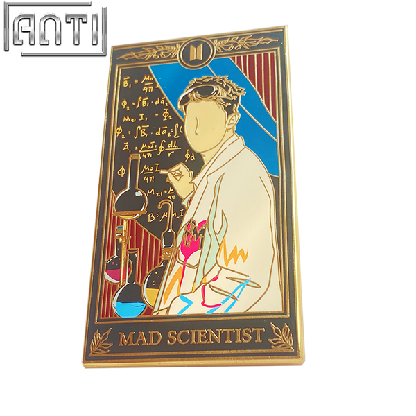 Custom Brilliant Chemistry Researcher Lapel Pin Cartoon Rectangular Card Combination Design Hard Enamel Badge For Friend Gift