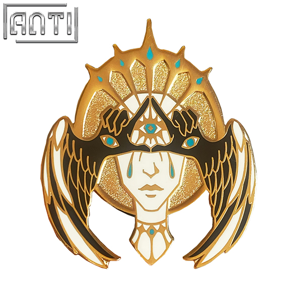 Custom Cartoon Handsome Beautiful Wizard Wings Divination Lapel Pin Art Excellent Design Gold Metal Hard Enamel Badge For Gift