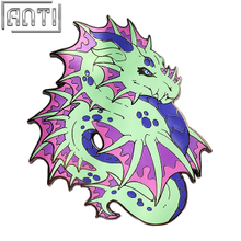 Custom Purple And Green Mighty Dragon Lapel Pin Cartoon Handsome Animals Hard Enamel Black Nickel Metal Badge For Friend Gift