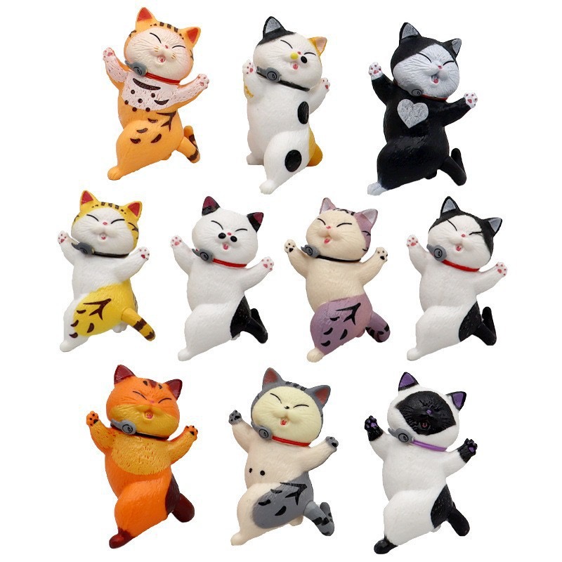 10 Solid PVC Turn To Applaud The Cat Garage Kit Animation Peripheral Cartoon Kitten Doll Car Decoration