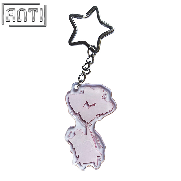 Custom Cute Cartoon Characters Acrylic Key Ring The Pink Balloon Design Offset Printing Lovers Key Ring A Gift For a Good Friend