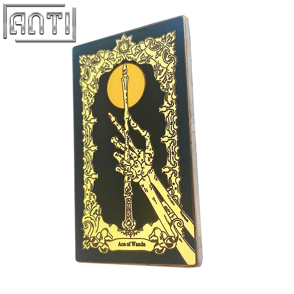 Custom Skeleton Hand And Magic Staff Lapel Pin Cartoon Black Creative Rectangle Tarot Hard Enamel Black Nickel Metal Badge