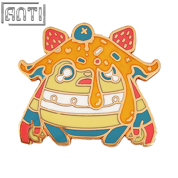 Custom Cartoon Cute Little Monster Lapel Pin Art Excellent Design Pink Strawberry Brioche Design Hard Enamel Badge For Gift