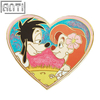 Custom Two Cute Cartoon Couple Animals Lapel Pin Pink Heart Shape Hard Enamel Pink And Blue Glitter Gold Metal Badge For Gift