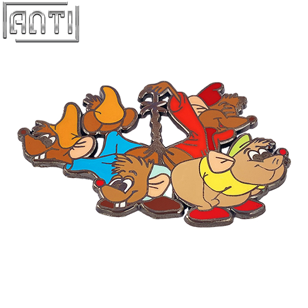 Custom Six Cute Little Mice Design Lapel Pin America Funny Cartoon Animal Movie Hard Enamel Black Nickel Badge For Friend Gift