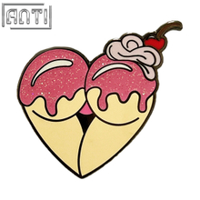 Distributor Cartoon pink cherry ice cream Lapel Pin Ice cream shaped like a butt Black Nickel Metal Hard Enamel Badge For Gift