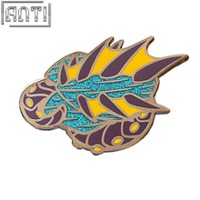 Custom Cartoon Strange Design Lapel Pin Purple And Yellow Composition Of The Pattern Blue Glitter Hard Enamel Badge