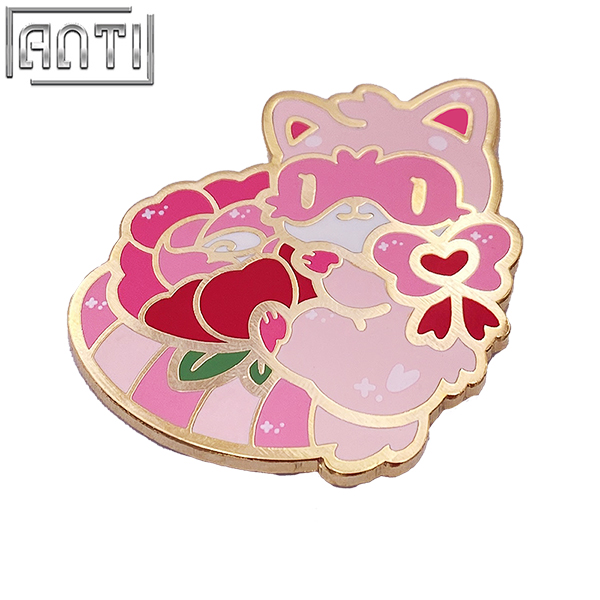 Custom Cartoon Cute Little Elf Pink Lapel Pin High Quality Pink Flowers Hard Enamel Gold Metal Zinc Alloy Badge For Friend Gift