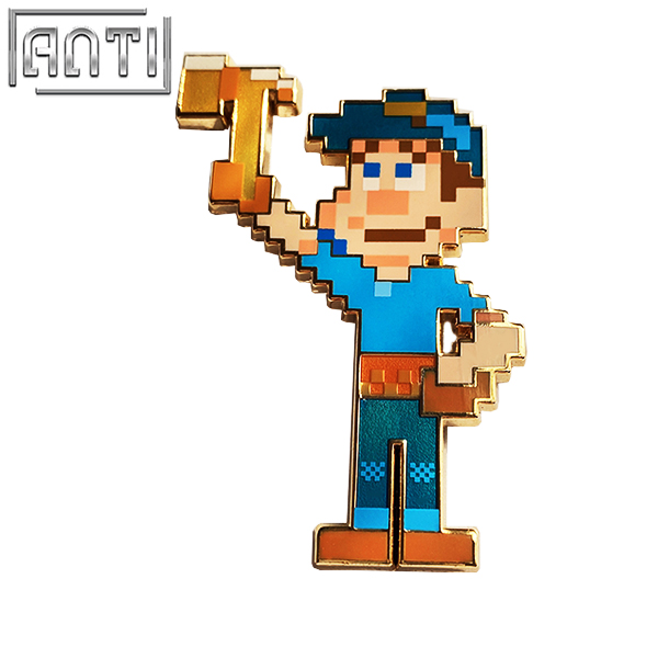 Custom Cartoon Funny Pixel Man Lapel Pin Pixel Style In The Game Hard Enamel Gold Metal Stain Glass Design Badge For Gift