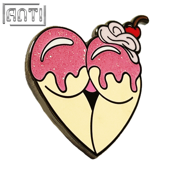Distributor Cartoon pink cherry ice cream Lapel Pin Ice cream shaped like a butt Black Nickel Metal Hard Enamel Badge For Gift