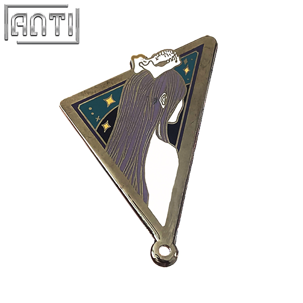 Cartoon Cool Beauty Badge Triangle Cartoon Figure Back Star Night Pattern Black Nickel Metal Hard Enamel Lapel Pin
