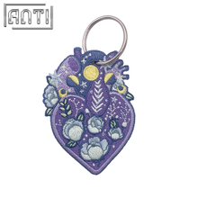 Custom Cartoon Purple Heart Design Embroidery Alphabet Key Ring Beautiful Flower Pattern Embroidery Metal Accessories Key Ring