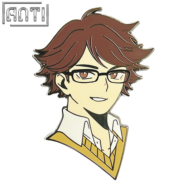 Producer The latest anime movie characters Lapel Pin Handsome guy with black hair and glasses Black Nickel Metal Badge For Gift