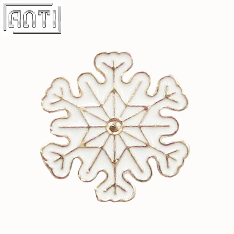 Custom Hard Enamel Pin Manufacturer Cut White Snowflake Christmas Cartoon Figure Badge 