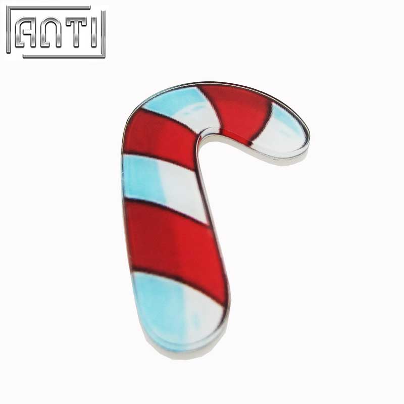 Personalized Custom Design Cut Cartoon Shape Red And White Christmas Sweets Acrylic Offset Print Lapel Pin 