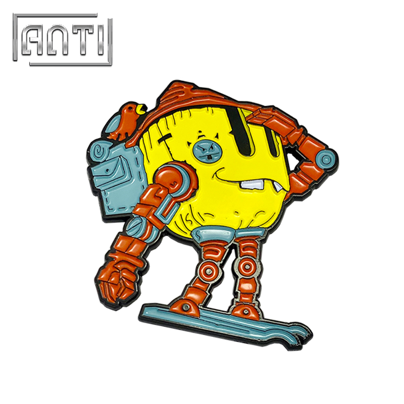 Custom Cute cool kwaii figure pattern yellow and red and blue black nickel soft enamel Lapel Pin