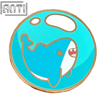 Custom Cute Cartoon Blue Whale Lapel Pin Circular Blue Ocean Design Zinc Alloy Hard Enamel Gold Metal Badge For Friend Gift
