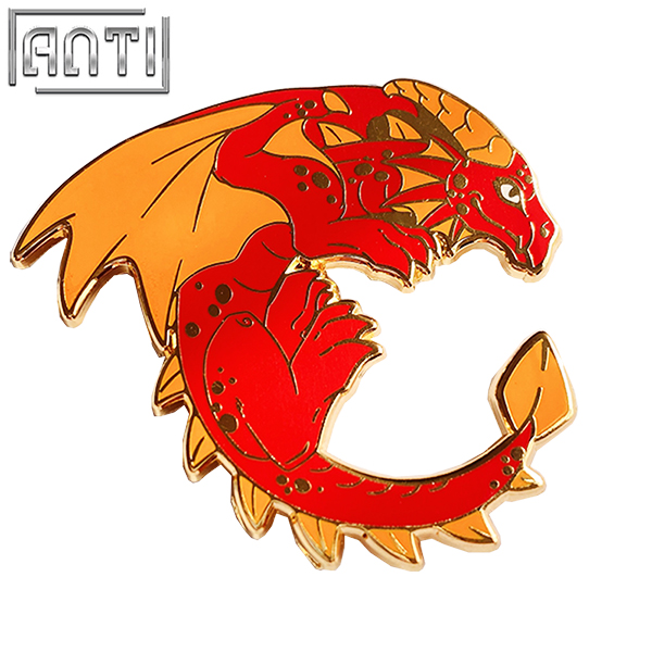 Custom Red Winged Dragon Lapel Pin Art Excellent Design Handsome Cartoon Animals Hard Enamel Gold Metal Design Badge For Gift