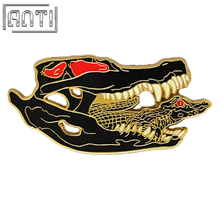 Custom Cartoon Black Cute Little Crocodile Pin Horrible Monster Head Gold Metal Hard Enamel Badge Make An Enamel Pin For Gift