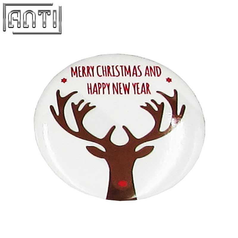 Hot Sale Manufacturer Custom Your Own High Quality Design Round Christmas Elk Offset Print Pin 