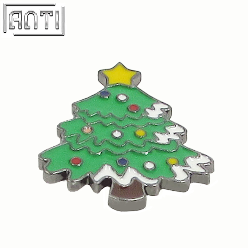 Custom design your own No Minimum pretty green christmas trees zinc alloy hard enamel badge 