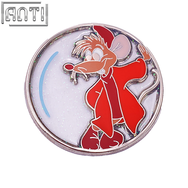 Custom A Cute Little Mouse In Red Lapel Pin Blue Transparent Bubble Glass Texture Art Excellent Design Hard Enamel Badge