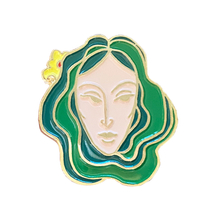 Custom Wear a flower Light green dark green hair butterfly girl zinc alloy soft enamel Lapel Pin