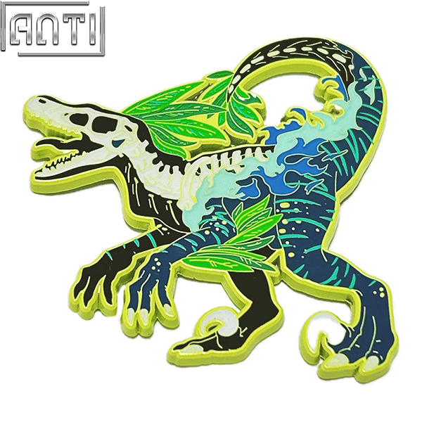 Trader Cartoon Handsome Jungle Dinosaur Pin Animals Composed Of Green And Blue Patterns Soft Enamel Plate Yellow Metal Badge