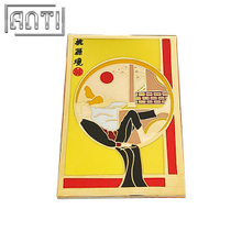 Custom Handsome man beautiful rectangle Lapel Pin Cartoon Chinese style leisure design Gold Metal Hard Enamel Badge For Gift