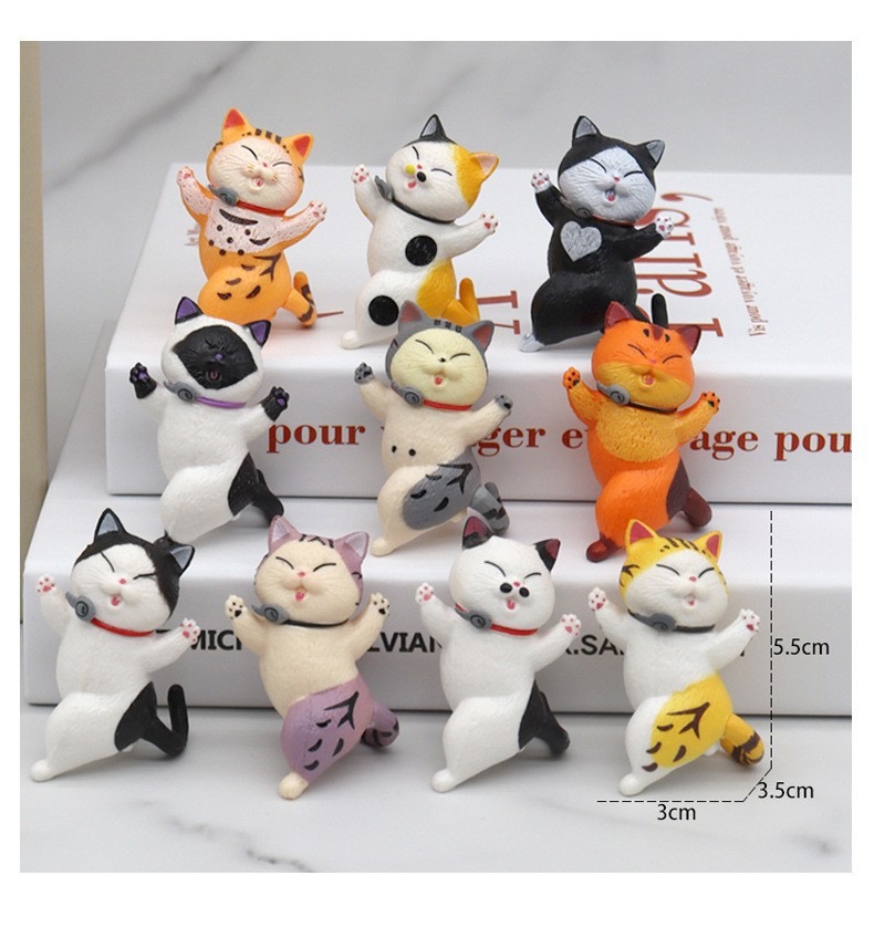 10 Solid PVC Turn To Applaud The Cat Garage Kit Animation Peripheral Cartoon Kitten Doll Car Decoration