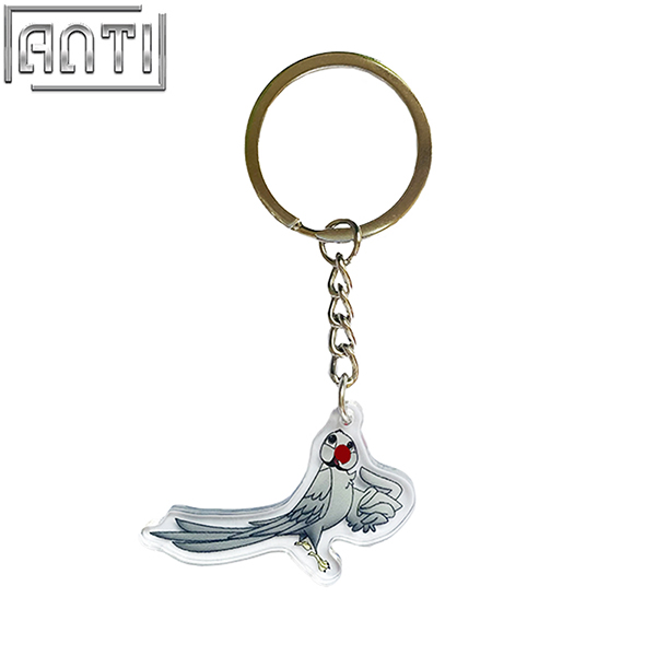 Custom Cartoon Lovely Grey Bird Design Acrylic Key Ring
