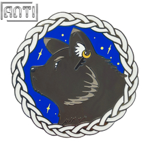 Vendor Cartoon Handsome Black Cat Pin Round Cute Cat Head Dark Night Background Design Black Nickel Metal Badge For Lovers Gift